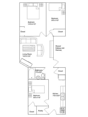 3 beds, 1 bath, 975 sqft, $1,885