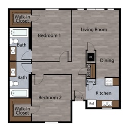 2 beds, 2 baths, 863 sqft, $1,349