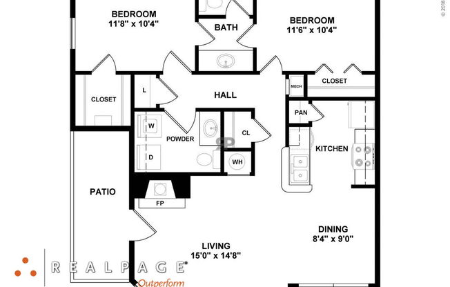 2 beds, 1.5 baths, 900 sqft, $1,243