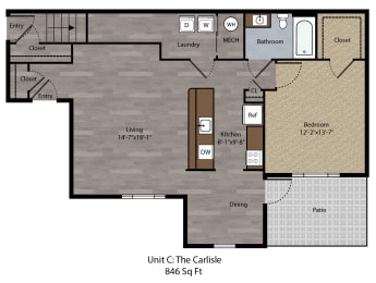 1 bed, 1 bath, 846 sqft, $1,424