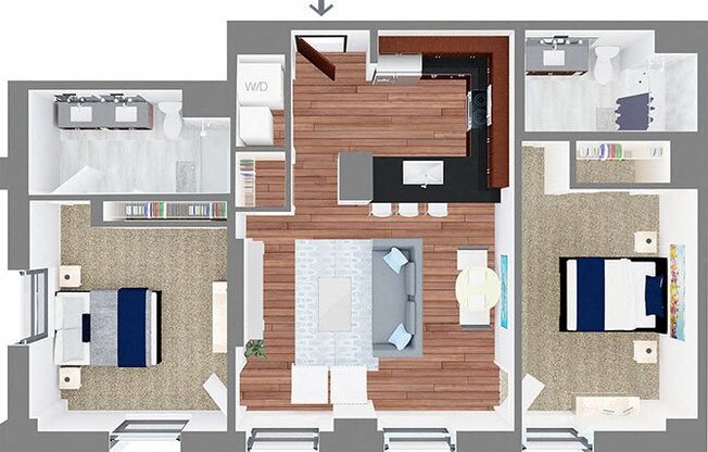 2 beds, 2 baths, 960 sqft, $1,869