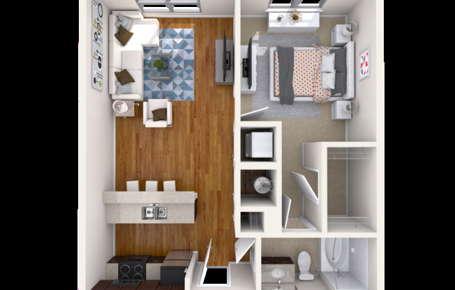 1 bed, 1 bath, 674 sqft, $1,667