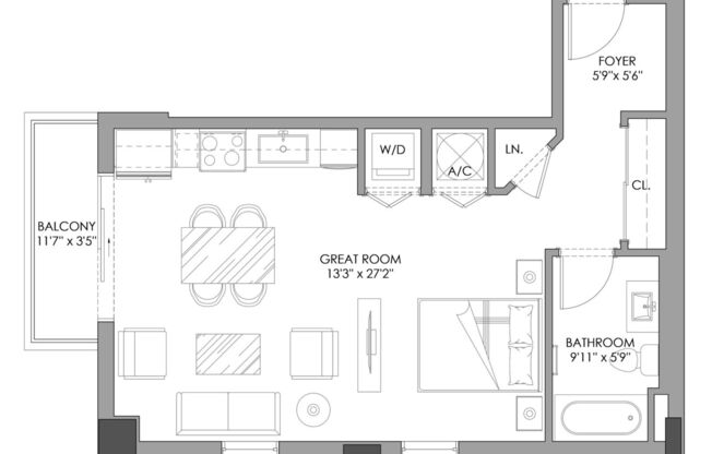 Studio, 1 bath, 670 sqft, $2,101