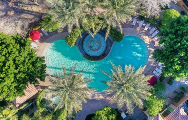 Pool pool patio aerial view at La Borgata Apartments in Surprise AZ 2-2020