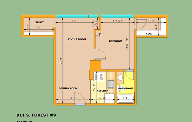 1 bed, 1 bath, 530 sqft, $1,800, Unit 03