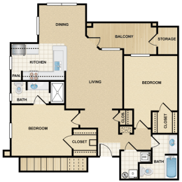 2 beds, 2 baths, 1,032 sqft, $1,558