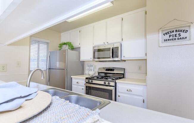 a kitchen with a table in a room