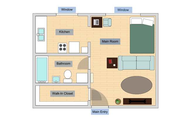 Studio, 1 bath, 375 sqft, $1,975, Unit 105