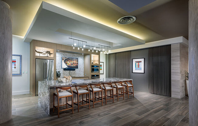 clubhouse kitchen at Vora Mission Valley, San Diego, 92120
