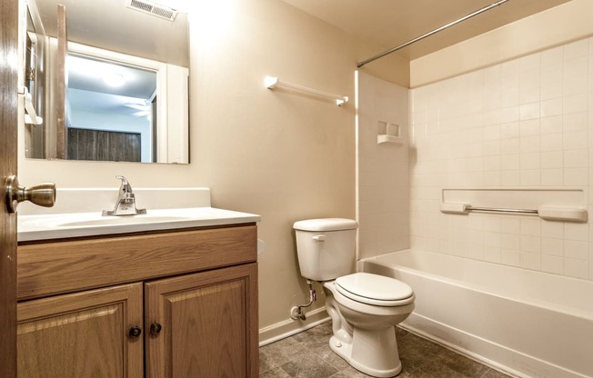 a bathroom with a toilet and a sink and a bath tub