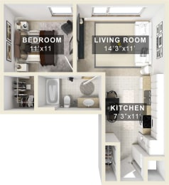 1 bed, 1 bath, 580 sqft, $2,109