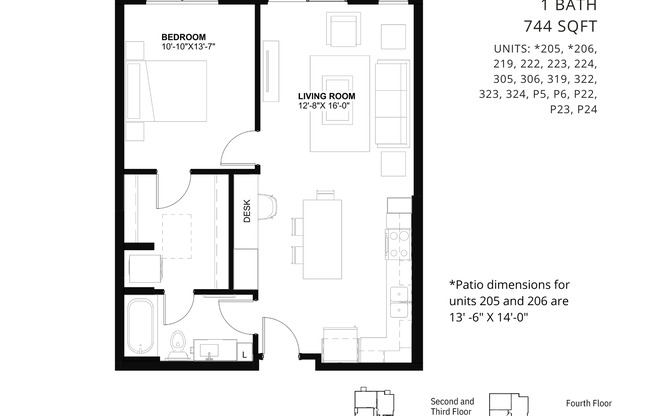 1 bed, 1 bath, 744 sqft, $2,095, Unit 223
