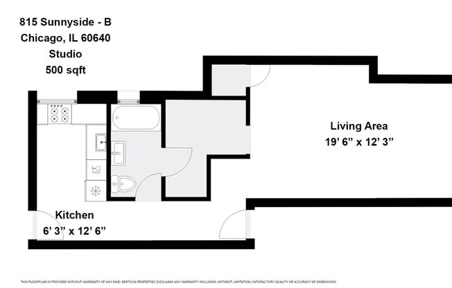 Studio, 1 bath, 500 sqft, $1,100, Unit 815-B LS