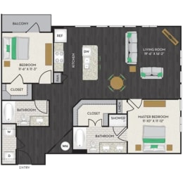 2 beds, 2 baths, 1,223 sqft, $1,820