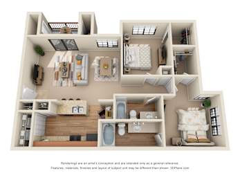 2 beds, 2 baths, 1,063 sqft, $1,665