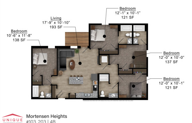 4 beds, 4 baths, 1,305 sqft, $2,080, Unit 203