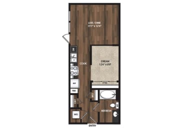 1 bed, 1 bath, 600 sqft, $2,384