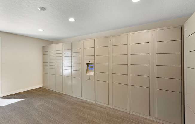 Wall of Package Lockers at Campo Basso Apartment Homes, Lynnwood, 98087