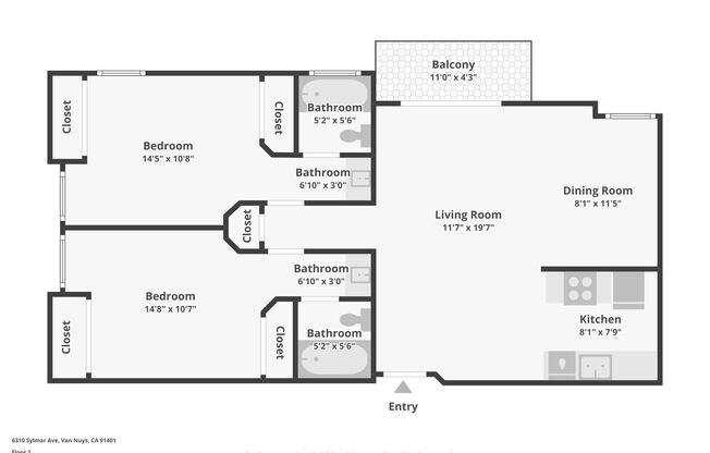 2 beds, 2 baths, 935 sqft, $2,248, Unit 203