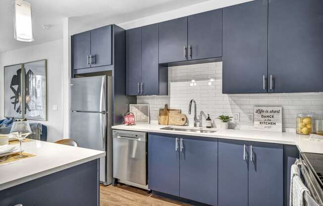 Gray kitchen style with stainless steel appliances