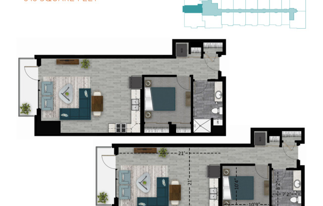 1 bed, 1 bath, 646 sqft, $1,825, Unit 0405