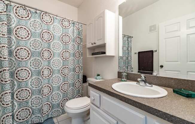 Bathroom with mirror, sink and cabinet at Paradise Island, Jacksonville, FL, 32256