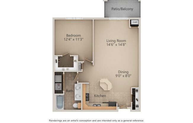 1 bed, 1 bath, 840 sqft, $1,400, Unit 310