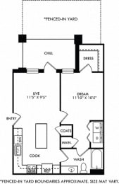1 bed, 1 bath, 644 sqft, $1,429