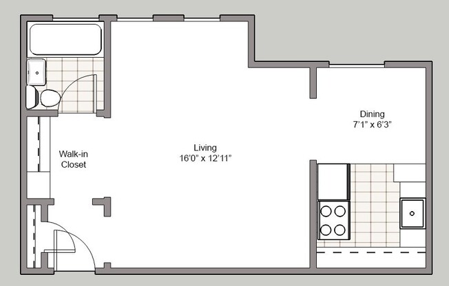 Studio, 1 bath, 425 sqft, $1,275, Unit 212