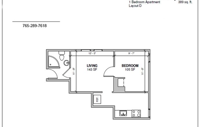 1 bed, 1 bath, 461 sqft, $650, Unit 216D