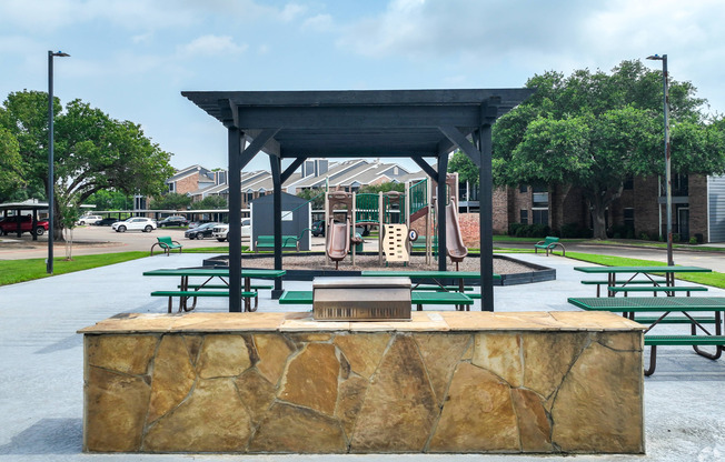 outdoor grill and seating area