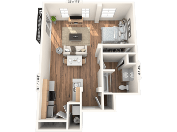 Studio, 1 bath, 630 sqft, $1,351