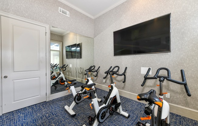 Cycling bikes in fitness center