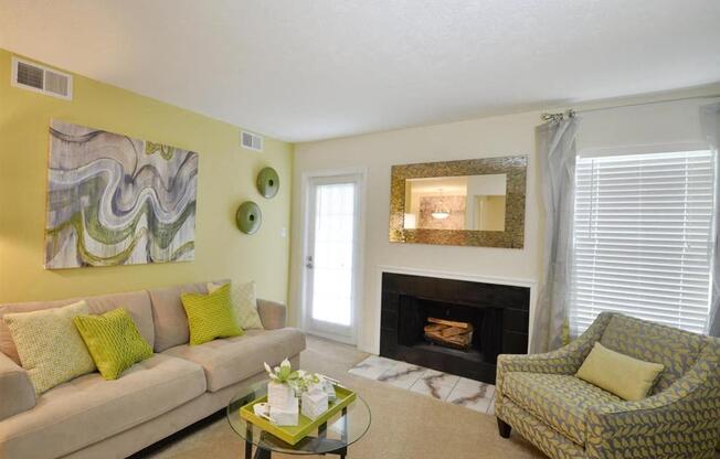 Apartments for Rent in Germantown -Cherry Knoll Apartments Living Room With Modern Furnishings And Fireplace