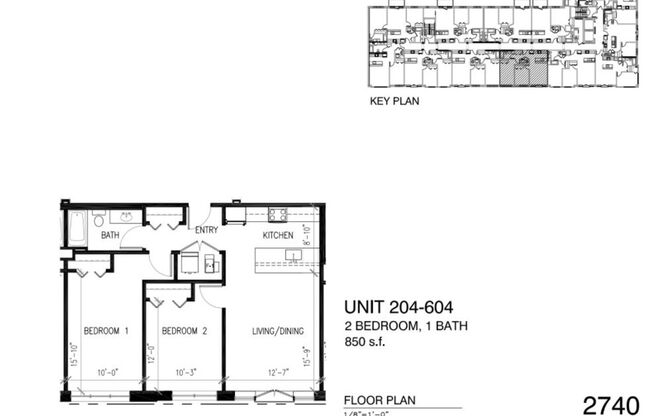 2 beds, 1 bath, 850 sqft, $2,595, Unit 2740-404