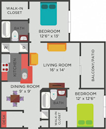 2 beds, 2 baths, 1,105 sqft, $1,663