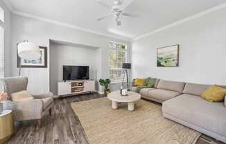 a living room with a couch and a ceiling fan, Henley Tampa Palms, Tampa, FL