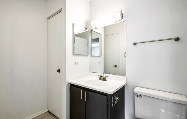 a bathroom with a sink and a toilet and a mirror