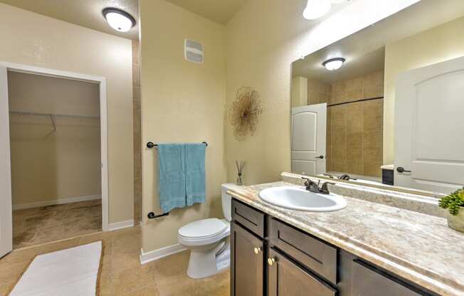 a bathroom with a sink and a toilet and a shower at Hacienda Club, Florida, 32256