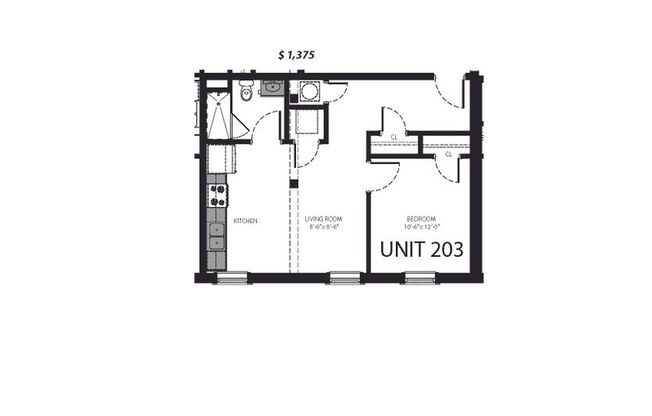 1 bed, 1 bath, 550 sqft, $1,300, Unit 203