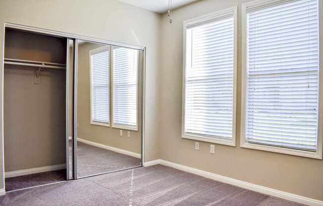 view of mirrored closet doors in a bedroom