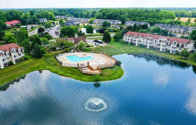 Outdoor Pool with Incredible Pond Views at South Bridge Apartments, Indiana, 46816