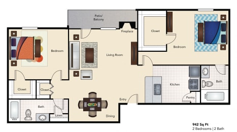 2 beds, 2 baths, 941 sqft, $1,333