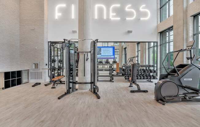 the gym at the flats at big tex apartments