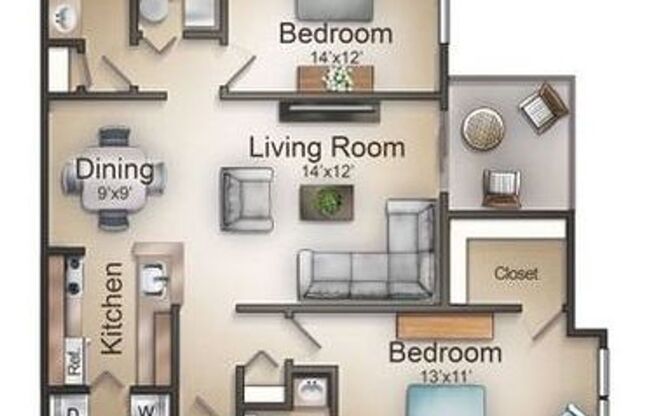 2 beds, 2 baths, 882 sqft, $1,400, Unit 5824D1