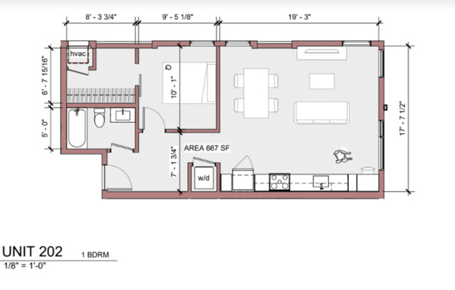 1 bed, 1 bath, 579 sqft, $1,355, Unit 202