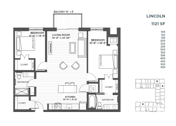2 beds, 2 baths, 1,121 sqft, $2,495