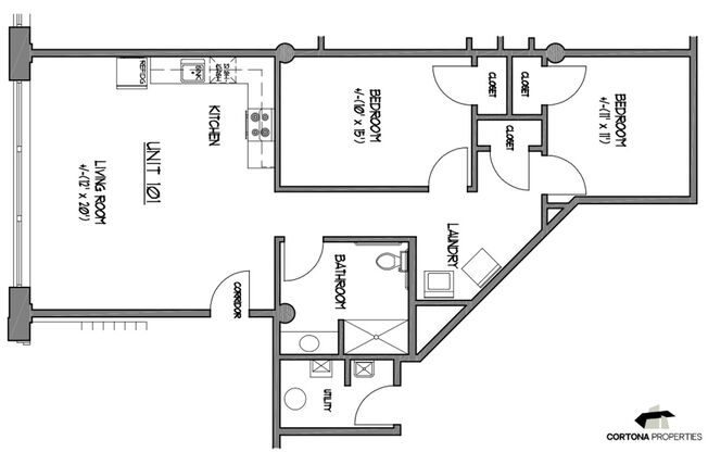 2 beds, 1 bath, 945 sqft, $1,595, Unit Apt. 101