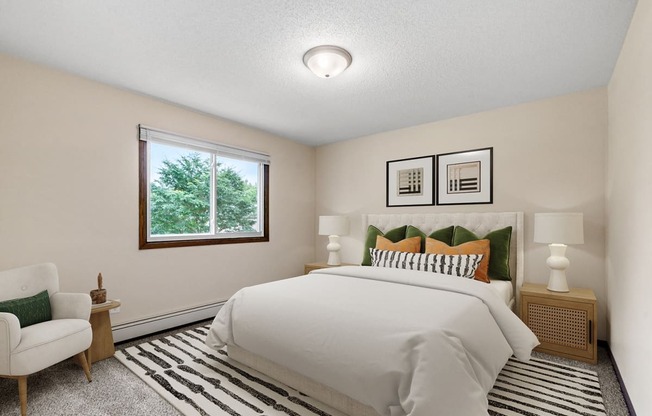 the master bedroom is spacious and has a large bed and a window