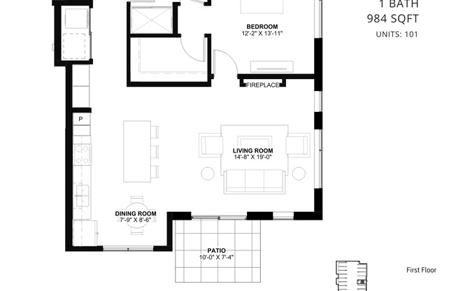 1 bed, 1 bath, 984 sqft, $2,495, Unit 101